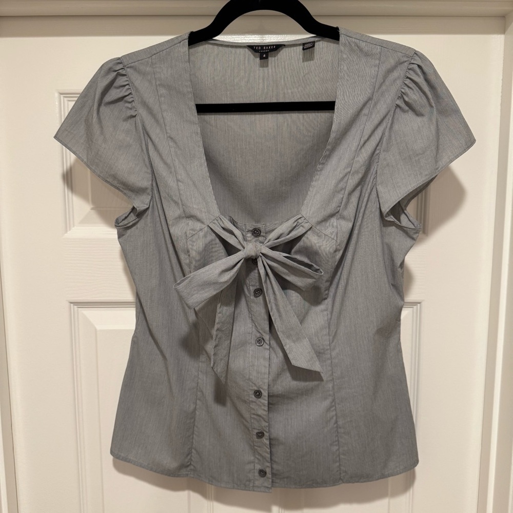 Ted Baker Gray Blouse with Tie Front Size 4/US Size 10 (Large) - Picture 10 of 16